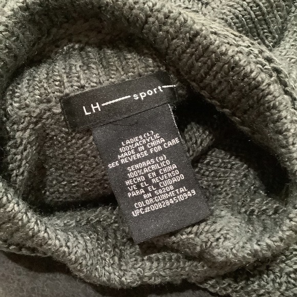 LH Sport Oversized Snap Button Cable Knit Sweater Cardigan Mock Neck Gunmetal - Picture 12 of 12